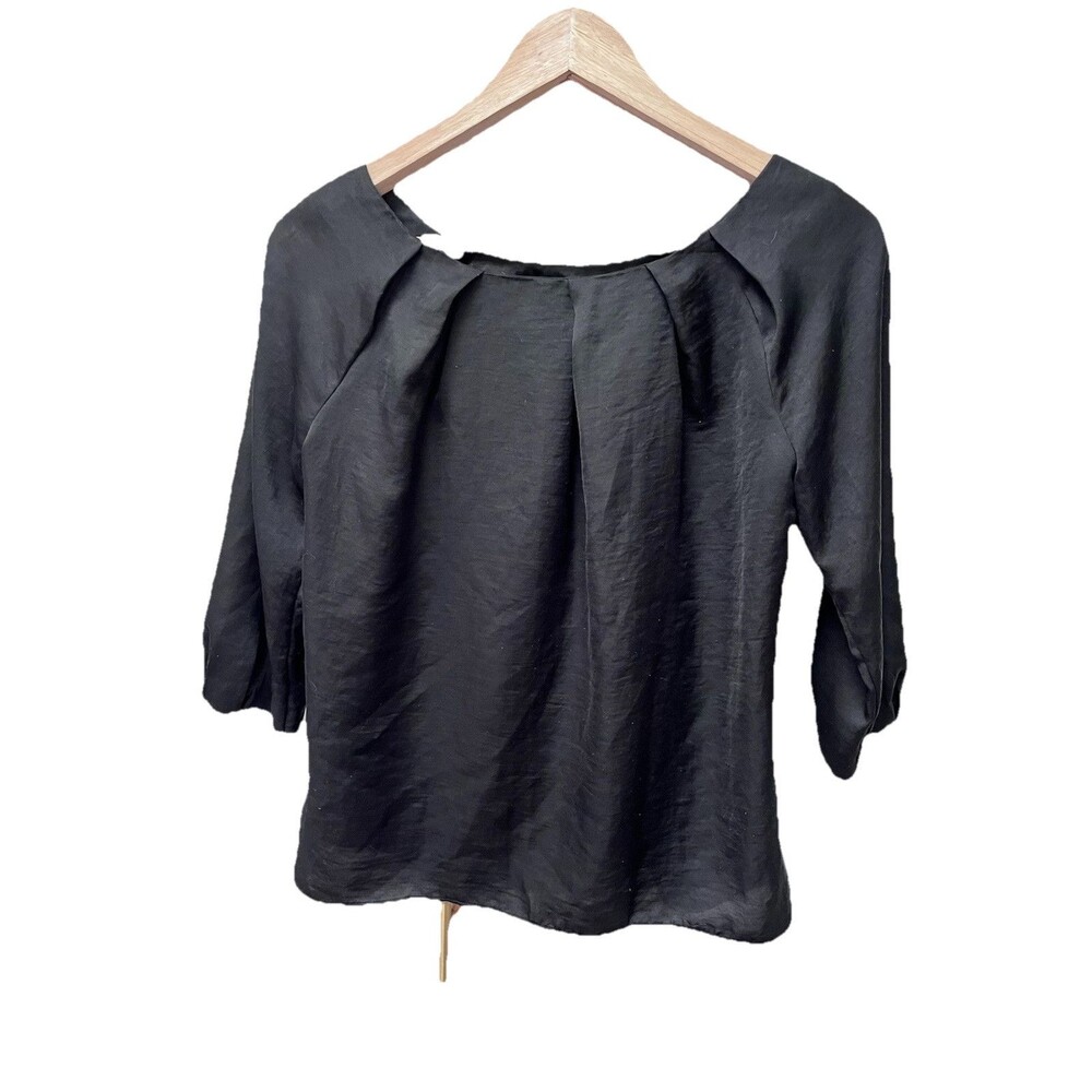 Talbots Women's Top 4P Petite Black Pleated Short Sleeve Blouse Classic - Picture 5 of 5